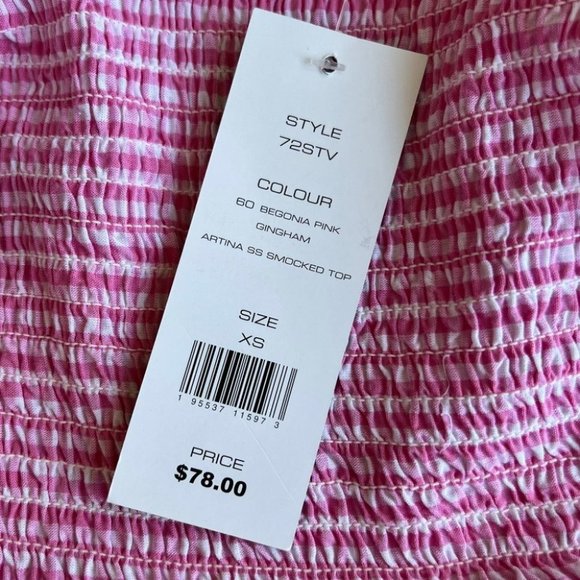 NWT French Connection gingham Artina SS Smocked Top - Picture 6 of 8